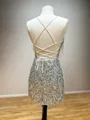 Sheath Spaghetti Straps Sequin Short/Mini Homecoming Dress
