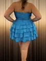 A-line Sweetheart Cascading Ruffles Short/Mini Chiffon Corset Homecoming Dress