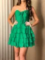 A-line Sweetheart Cascading Ruffles Short/Mini Chiffon Corset Homecoming Dress