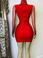 Sheath High Neck Long Sleeves Rhinestone Short/Mini Velvet Sequins Homecoming Dress