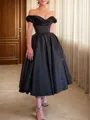 A-line Off-the-Shoulder Pleated Ankle-Length Satin Corset Homecoming Dress