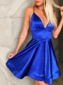 A-Line/Princess V-neck Short/Mini Satin Homecoming Dress With Ruffles