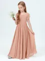 A-Line/Princess Scoop Floor-Length Chiffon Junior Bridesmaid Dresses With Belt/Sash