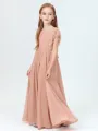 A-Line/Princess Scoop Floor-Length Chiffon Junior Bridesmaid Dresses With Belt/Sash