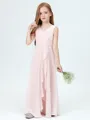 A-Line/Princess V-neck Floor-Length Chiffon Junior Bridesmaid Dresses With Pleated