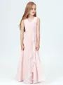 A-Line/Princess V-neck Floor-Length Chiffon Junior Bridesmaid Dresses With Pleated