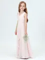 A-Line/Princess V-neck Floor-Length Chiffon Junior Bridesmaid Dresses With Pleated