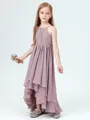 A-Line/Princess Halter Asymmetrical Chiffon Junior Bridesmaid Dresses With Ruffles