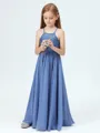A-Line/Princess Halter Floor-Length Chiffon Junior Bridesmaid Dresses