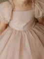 A-line Square Short Sleeves Bowknot Floor-Length Tulle Flower Girl Dress