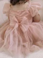 A-line Square Short Sleeves Bowknot Knee-Length Tulle Flower Girl Dress