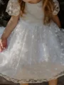 A-line Scoop Short Sleeves Bowknot Knee-Length Lace Flower Girl Dress