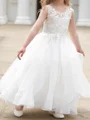 A-line Scoop Lace Floor-Length Organza Flower Girl Dress