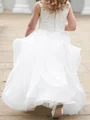 A-line Scoop Lace Floor-Length Organza Flower Girl Dress