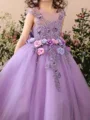 A-line Scoop Bowknot Floor-Length Tulle Flower Girl Dress