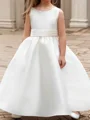 A-line Scoop Bowknot Floor-Length Satin Flower Girl Dress