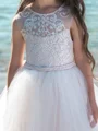 A-line Scoop Lace Floor-Length Tulle Flower Girl Dress