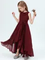 A-Line/Princess Scoop Asymmetrical Chiffon Junior Bridesmaid Dresses With Belt/Sash