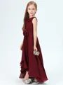 A-Line/Princess Scoop Asymmetrical Chiffon Junior Bridesmaid Dresses With Belt/Sash