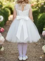 A-line Scoop Bowknot Knee-Length Tulle Flower Girl Dress