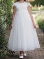 A-line Scoop Applique Ankle-Length Tulle Flower Girl Dress