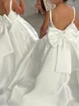 A-line Scoop Bowknot Sweep Train Satin Flower Girl Dress