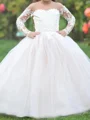 A-line Scoop Long Sleeves Applique Sweep Train Tulle Flower Girl Dress