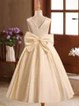 A-line Scoop Bowknot Floor-Length Satin Flower Girl Dress