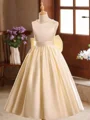 A-line Scoop Bowknot Floor-Length Satin Flower Girl Dress