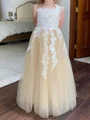 A-line Scoop Applique Floor-Length Tulle Flower Girl Dress
