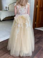 A-line Scoop Applique Floor-Length Tulle Flower Girl Dress