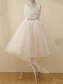 A-line V-neck Applique Floor-Length Tulle Flower Girl Dress