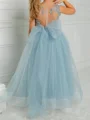 A-line Scoop Applique Floor-Length Tulle Flower Girl Dress