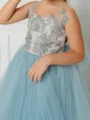 A-line Scoop Applique Floor-Length Tulle Flower Girl Dress