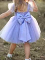 A-line Scoop Short Sleeves Bowknot Knee-Length Tulle Flower Girl Dress