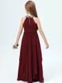 A-Line/Princess Jewel Floor-Length Chiffon Junior Bridesmaid Dresses With Rhinestone