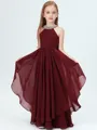 A-Line/Princess Jewel Floor-Length Chiffon Junior Bridesmaid Dresses With Rhinestone