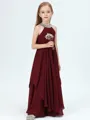 A-Line/Princess Jewel Floor-Length Chiffon Junior Bridesmaid Dresses With Rhinestone