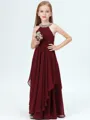 A-Line/Princess Jewel Floor-Length Chiffon Junior Bridesmaid Dresses With Rhinestone