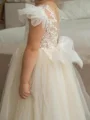 A-line Scoop Applique Floor-Length Tulle Flower Girl Dress