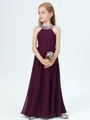 A-Line/Princess Jewel Floor-Length Chiffon Junior Bridesmaid Dresses With Rhinestone