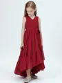 A-Line/Princess V-neck Asymmetrical Chiffon Junior Bridesmaid Dresses With Belt/Sash