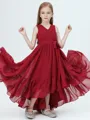 A-Line/Princess V-neck Asymmetrical Chiffon Junior Bridesmaid Dresses With Belt/Sash