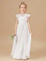 A-Line/Princess Scoop Floor-Length Chiffon Junior Bridesmaid Dresses With Flower