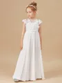 A-Line/Princess Scoop Floor-Length Chiffon Junior Bridesmaid Dresses With Flower