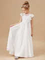 A-Line/Princess Scoop Floor-Length Chiffon Junior Bridesmaid Dresses With Flower