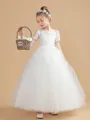 Ball Gown Scoop Ankle-Length Tulle Junior Bridesmaid Dresses With Appliques Lace