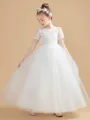 Ball Gown Scoop Ankle-Length Tulle Junior Bridesmaid Dresses With Appliques Lace