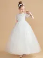 Ball Gown Scoop Ankle-Length Tulle Junior Bridesmaid Dresses With Appliques Lace