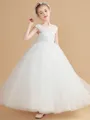 Ball Gown Scoop Ankle-Length Tulle Junior Bridesmaid Dresses With Bow